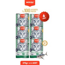 Wanpy 6lı Tahılsız Kedi %100 Gerçek Et Proteinli Ton Balıklı Konserve 6 Adet 375 gr