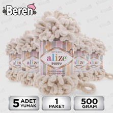 Alize Puff - 599 Fil Dişi - 5'li Paket x 100GR / 9 Metre / Parmak Örgü Ipi / Battaniye,şal,şapka,bere,yastık Kılıfı,paspas
