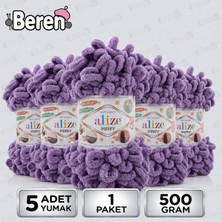 Alize Puff - 437 Koyu Lavanta - 5'li Paket x 100GR / 9 Metre / Parmak Örgü Ipi / Battaniye,şal,şapka,bere,yastık Kılıfı,paspas