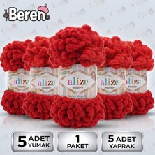 Alize Puff - 56 Kırmızı - 5'li Paket x 100GR / 9 Metre / Parmak Örgü Ipi / Battaniye,şal,şapka,bere,yastık Kılıfı,paspas