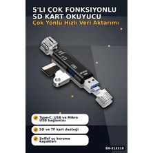 tp Buğz Tip-C Micro USB Girişli 5'li Çok Fonksiyonlu Sd Kart Okuyucu Otg Dönüştürücü BX-313518