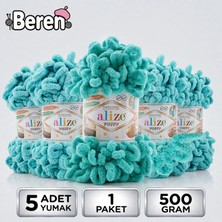 Alize Puff - 490 Mint Yeşili - 5'li Paket x 100GR / 9 Metre / Parmak Örgü Ipi / Battaniye,şal,şapka,bere,yastık Kılıfı,paspas