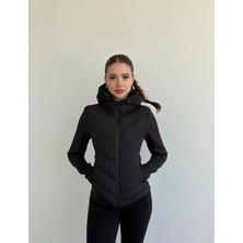 Kadın Softshell Kollu Kapüşonlu Çift Cepli Termal Şişme Mont Luxvestimenta