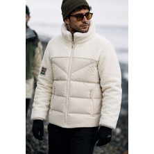 Delpino Su Geçirmez Erkek Peluşlu Şişme Mont 2XL Beden Taş Renk Yumuşak Polyester Kumaş