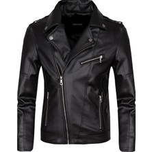 Delpino Siyah Slim Fit Erkek Suni Deri Ceket – Çapraz Fermuarlı, Kürklü Astarlı, Kış ve Mevsim Geçişine Uygun Şık Tasarım