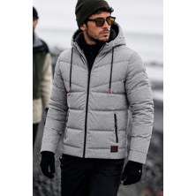 Delpino Su Geçirmez Gri Erkek Kapüşonlu Şişme Mont Polyester Standart Fit Outdoor Kullanım İçin