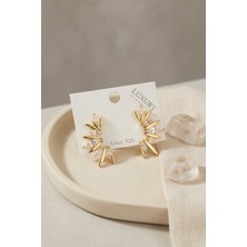 Hatıra Kutusu Gold Renk Zirkon Taşlı Saçak Model Vintage Kadın Küpe - Lisinya