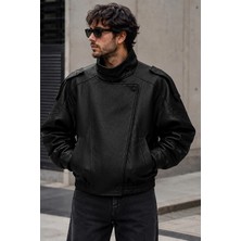 Delpino Oversize Siyah Deri Ceket