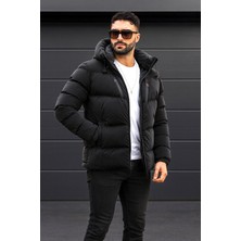 Delpino Erkek Dar Kesim Kapüşonlu Şişme Karbon Deri Mont
