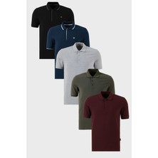 Buratti Pamuklu Regular Fit Düğmeli Polo Yaka 5'li Paket T Shirt Erkek T Shirt 590211827S5