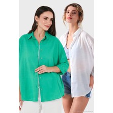 Sd Luxury Pamuk Karışımlı Oversize Fit Uzun Kollu 2'li Paket Gömlek Bayan Gömlek 6781001S2