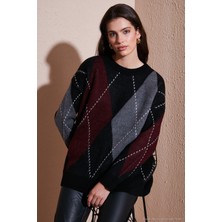 Lela Oversize Fit Bisiklet Yaka Baklava Desenli Kazak Bayan Kazak 4615578