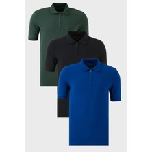 Buratti Pamuklu Regular Fit Yarım Fermuarlı 3'lü Paket Polo Yaka T Shirt Erkek Polo Yaka T Shirt 5903008S3