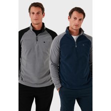 Buratti Slim Fit Yarım Fermuarlı Soğuk Geçirmez Şardonlu 2'li Paket Polar Erkek POLAR 5906055S2