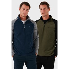 Buratti Slim Fit Yarım Fermuarlı Soğuk Geçirmez Şardonlu 2'li Paket Polar Erkek POLAR 5906055S2