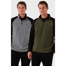 Buratti Slim Fit Yarım Fermuarlı Soğuk Geçirmez Şardonlu 2'li Paket Polar Erkek POLAR 5906055S2