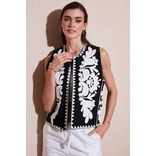 Lela Pamuklu Regular Fit Çiçekli Nakış Işlemeli Yelek Bayan Yelek 676238