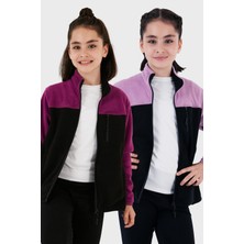 Lela Yumuşak Dokulu Fermuarlı Renk Bloklu Dik Yaka Cepli 2'li Paket Hırka Polar Çocuk POLAR 5905001S2