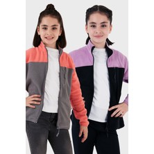 Lela Yumuşak Dokulu Fermuarlı Renk Bloklu Dik Yaka Cepli 2'li Paket Hırka Polar Çocuk POLAR 5905001S2