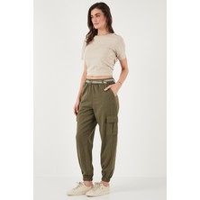 Lela Pamuklu Standart Fit Normal Bel Lastikli Paça Kemerli Jogger Pantolon Bayan Pantolon 668YP5045
