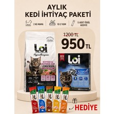 Loi Aylık Kedi Ihtiyaç Paketi – 2 kg Mama + 10 Lt Kum + 5’li Karışık Ödül Maması