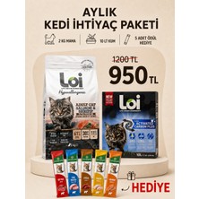 Loi Aylık Kedi Ihtiyaç Paketi – 2 kg Mama + 10 Lt Kum + 5’li Karışık Ödül Maması