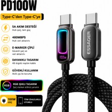Essager 2 Metre 100W Type-C To Type-C Pd Hızlı Şarj Kablosu 5A E-Marker Rgb Işıklı 480MBPS Örgülü