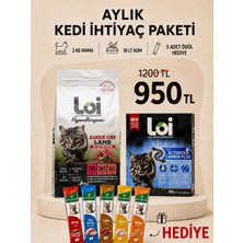 Loi Aylık Kedi Ihtiyaç Paketi – 2 kg Mama + 10 Lt Kum + 5’li Karışık Ödül Maması