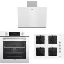Arçelik 65 cm Ocaklı Buharlı Beyaz Kare Cam Ankastre Set