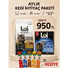 Loi Aylık Kedi Ihtiyaç Paketi – 2 kg Mama + 10 Lt Kum + 5’li Karışık Ödül Maması