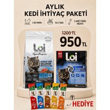 Loi Aylık Kedi Ihtiyaç Paketi – 2 kg Mama + 10 Lt Kum + 5’li Karışık Ödül Maması