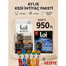 Loi Aylık Kedi Ihtiyaç Paketi – 2 kg Mama + 10 Lt Kum + 5’li Karışık Ödül Maması