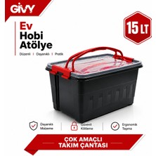 Givy Polytime 15 Litre Plastik Takım Çantası Kırmızı Siyah | Ev Tipi Çok Amaçlı Düzenleyici Kutu