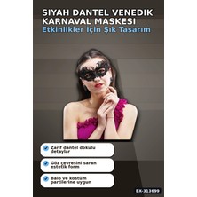 MiraLive Dantel Işlemeli Siyah Venedik Karnaval Maskesi 10X23 cm Yetişkin Balo Aksesuarı BX-313699