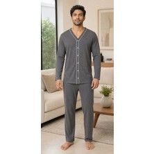 Pemilo Erkek 605-262 Boydan Düğmeli %95 Cotton Pijama Takım