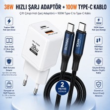Schitec 38W 2 Çıkışlu Hızlı Şarj Başlığı  ve 100W Type-C To Type-C Süper Hızlı Şarj Kablosu 2 Metre