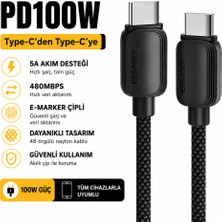 Essager 1 Metre 100W Pd Type-C To Type-C Hızlı Şarj ve Data Kablosu 5A E-Marker Çipli 480MBPS Örgülü