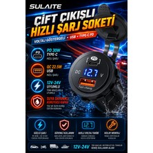Sulaite Çakmaklık USB Type C Hızlı Şarj Soketi 12V 24V Su Geçirmez Araç Tekne Karavan Şarj Aleti