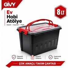 Givy Polytime 8 Litre Plastik Takım Çantası Kırmızı Siyah | Ev Tipi Çok Amaçlı Düzenleyici Kutu