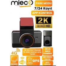 OEM Mieco G4 2k Qhd / Gps / 4g / Wifi / 140° Geniş Açı / Gece Görüşü / Ön + Arka Kamera / Sim Kartlı Araç Kamerası