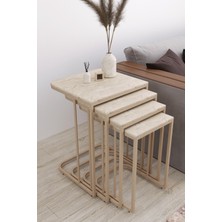 Masalcı Mobilya Paris (Tekerlekli) 4 Lü Zigon Sehpa Cappucino Ayak-Traverten Mdf Mebran Ahşap
