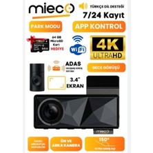 OEM Mieco A11 Wifi/ 4K Uhd/ 150° Ultra Geniş Açı/ Gps/ Adas/ Ön+Arka Araç Kamerası