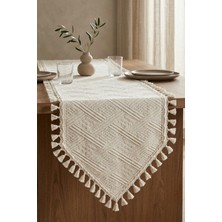 Dokuvia Anadolu Mozaiği Desenli Püsküllü Buldan Işi Pamuk Runner Masa Örtüsü 50X140 cm