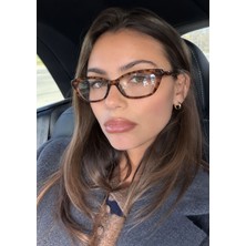 SUN PEARL Cındy Kadın Leopar Desenli Şeffaf Camlı Cat Eye Gözlük Kahverengi Kemik Çerçeve Retro Vintage