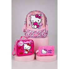 Hello Kitty TEK BÖLMELİ KÜÇÜK BOY ANAOKUL 32 CM ,BESLENME VE KALEM ÇANTASI 3'LÜSÜ
