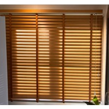 %100 Gerçek Ahşap Jaluzi Perde - 50 mm – Kurdeleli - Açık Ceviz