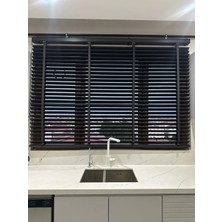 %100 Gerçek Ahşap Jaluzi Perde - 50 mm – Kurdeleli - Antrasit