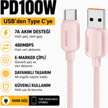 Essager 1 Metre 100W 7A USB To Type-C Hızlı Şarj Kablosu ve Data Kablosu 480MBPS E-Marker Çipli Örgülü 1 Metre