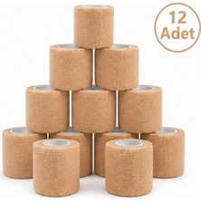 Kinetape Kine Tape Kendinden Yapışkanlı Elastik Coban Cohesive Bandaj 5cmx4.5m Ten 12 Adet