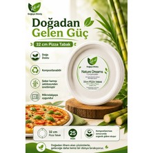 Roll-Up Doğa Dostu Kompostlanabilir Şeker Kamışı Pizza Tek Kullanımlık Tabak 32 cm 25 Adet